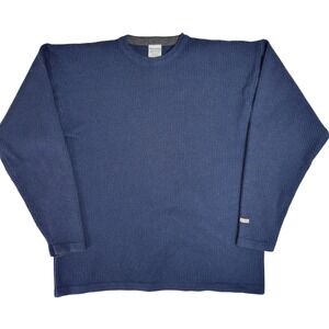 Columbia Mens XL Merino Wool Ribbed Knit Sweater Navy Blue Crew Neck Outdoor